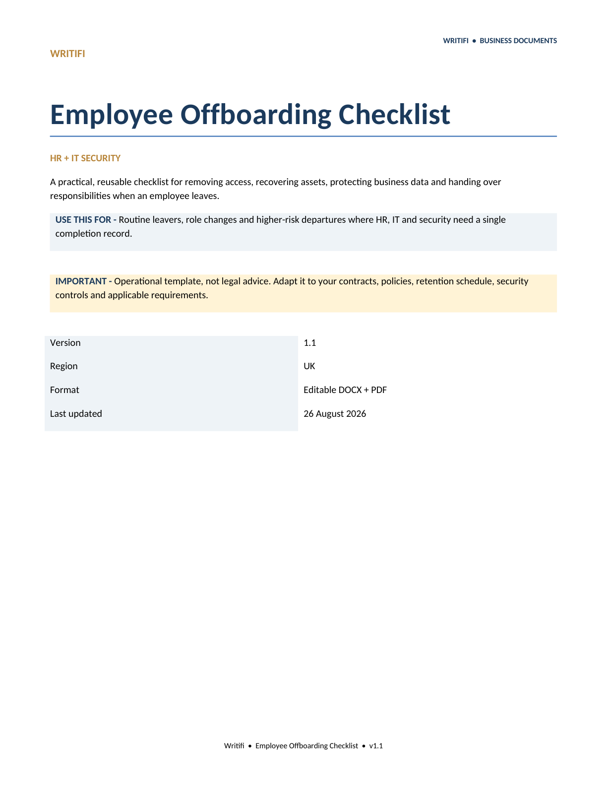 Cover page of the Employee Offboarding Checklist