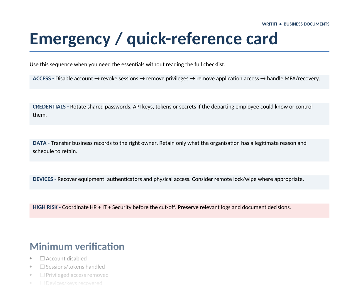 The printable emergency quick-reference card